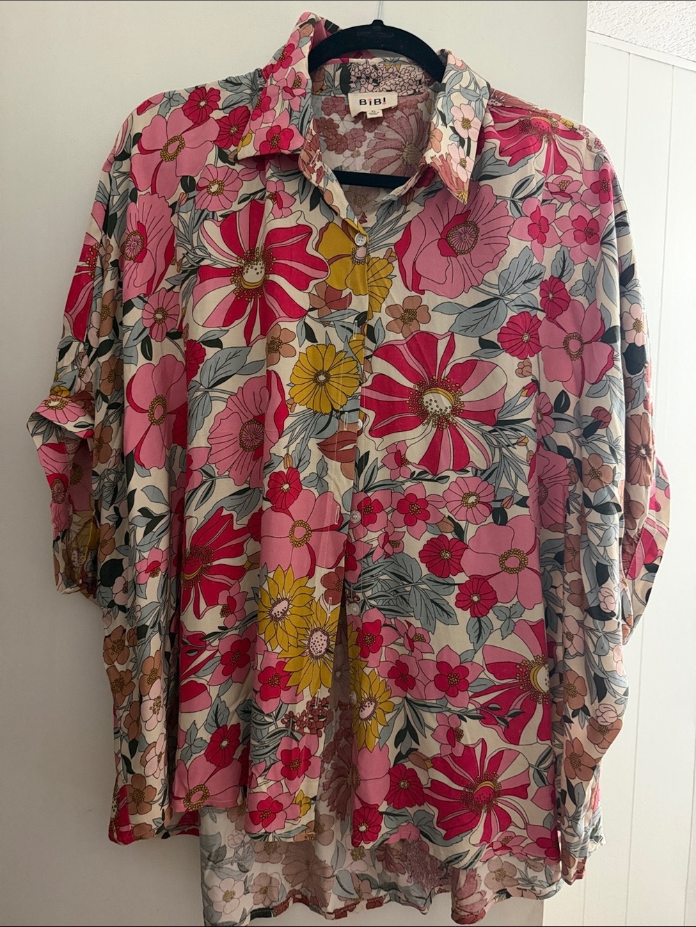 BiBi Pink & Yellow Floral Button-Down Shirt XL